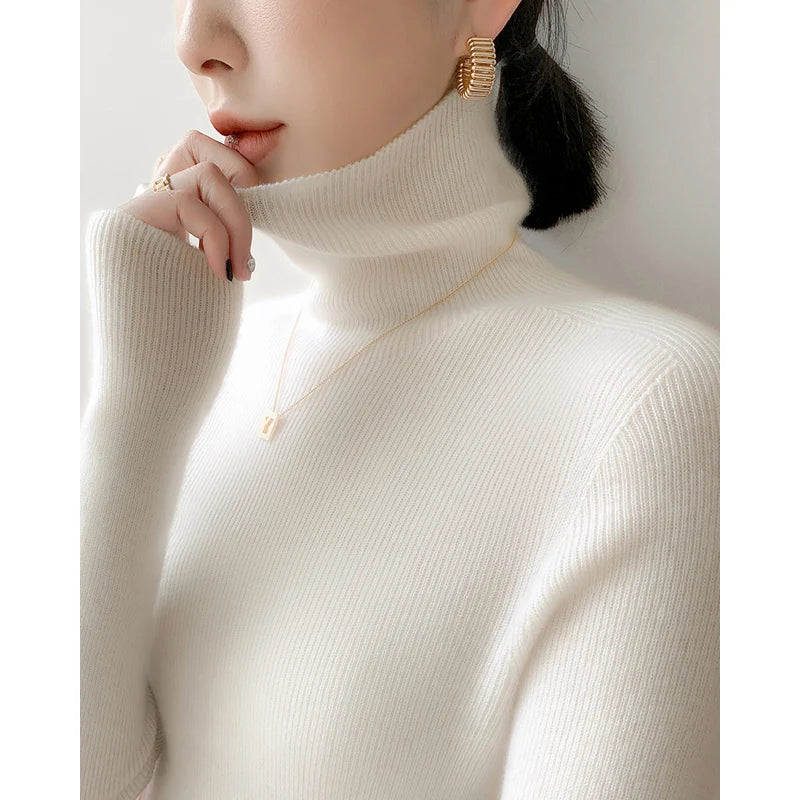 AOSSVIAO 2025 Autumn Winter Soft Turtleneck Cashmere Knitted Sweater Korean Style Slim Fit Solid Color Basics Pullovers