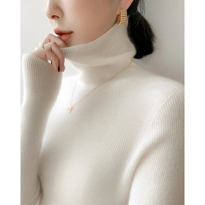 AOSSVIAO 2025 Autumn Winter Soft Turtleneck Cashmere Knitted Sweater Korean Style Slim Fit Solid Color Basics Pullovers