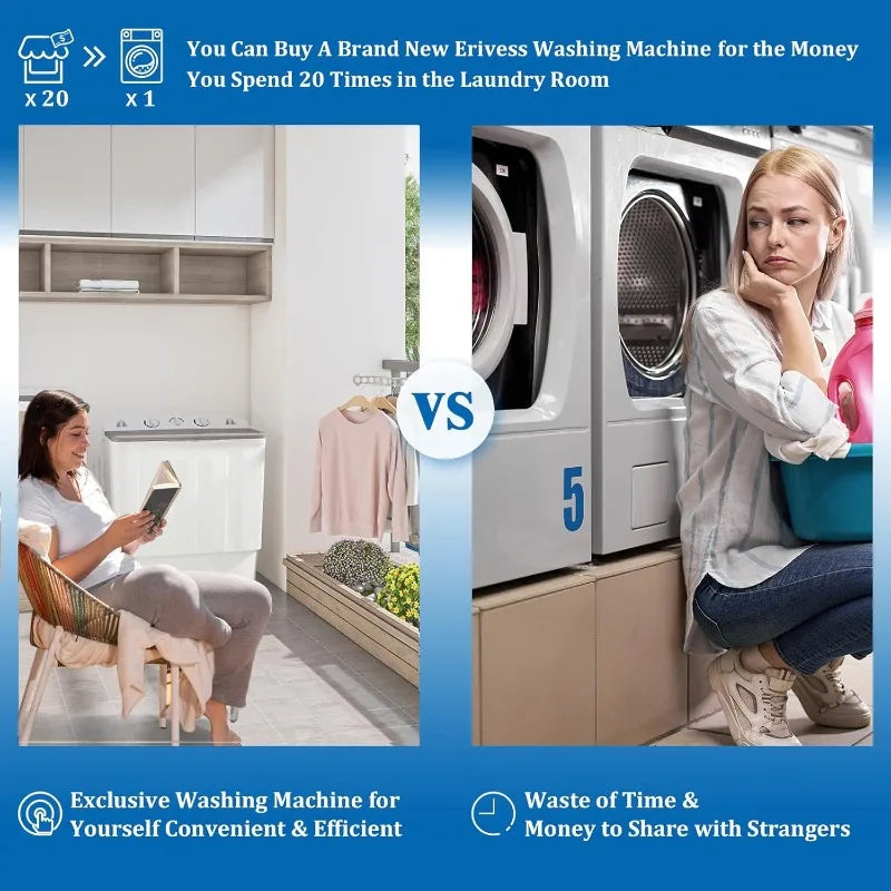 Portable 22 lbs Twin Tub Washing Machine with Drying Rack, 13 lbs Washer Mini Compact Laundry Machine and 9 lbs Spinner