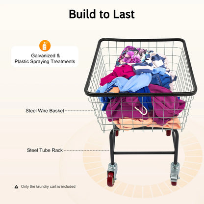 Large Capacity 110 Lbs Steel Wire Laundry Cart, 20*8*15.7in Laundry Basket with Wheels, Commercial Laundry Basket Cart