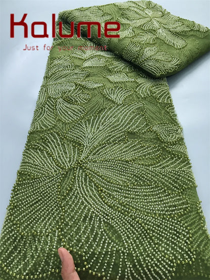 Kalume Lace 2025 African Beaded Tulle Lace Fabric Soft High Quality Mesh Net Lace Fabric with Sequins For Sewing Wedding F4500