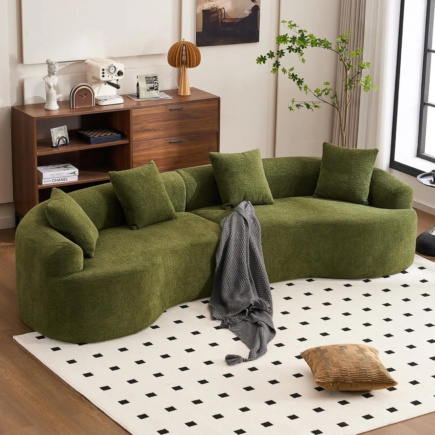 110‘’ Boneless Curved Sofa, Modern Cloud 4-Seater Floor Couch, Minimalist Compression Sofa for Living Room, Customized