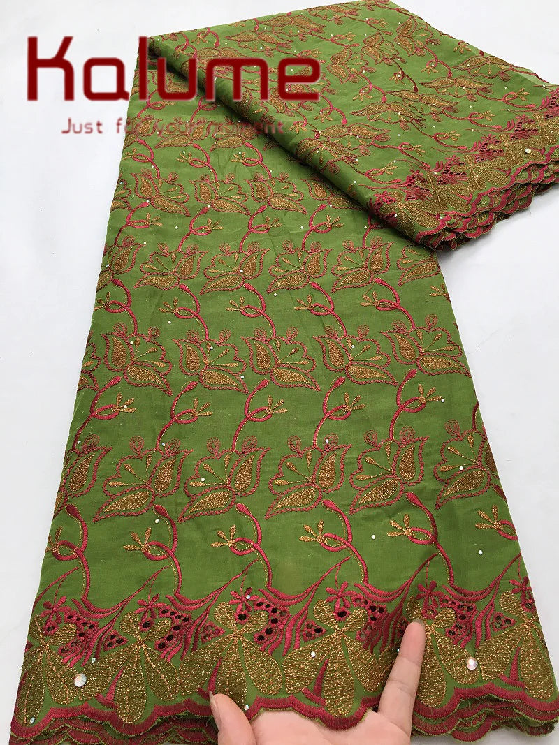 Kalume Lace 2025 African Cotton Lace Fabric High Quality Embroidered Stones Nigerian Swiss Voile Lace Fabric For Sewing F3580
