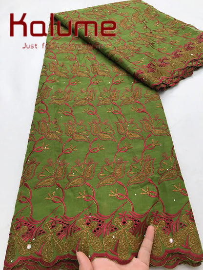 Kalume Lace 2025 African Cotton Lace Fabric High Quality Embroidered Stones Nigerian Swiss Voile Lace Fabric For Sewing F3580