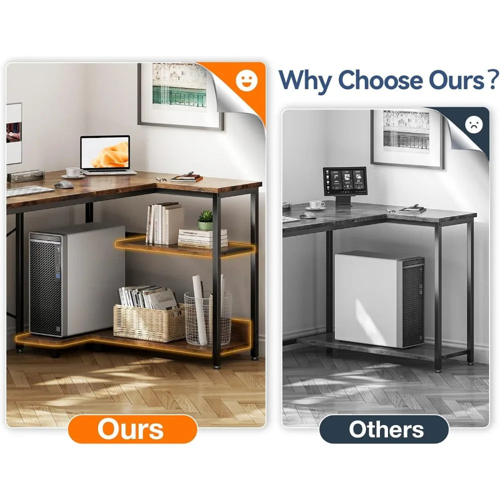 48 Inch Corner Computer Desk with Storage and PC Stand, Compact L-Shaped Desk for Home Office and Gaming