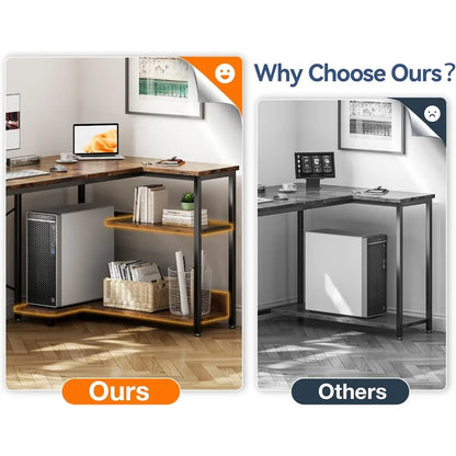 48 Inch Corner Computer Desk with Storage and PC Stand, Compact L-Shaped Desk for Home Office and Gaming