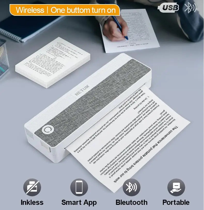 Portable A4 Printer with Bluetooth/USB, HD for Academic Papers, Canvas Cover, Home & Office Use