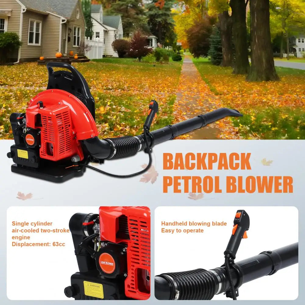 Backpack Leaf Blower, 63CC Gas Powered Leaf Blower, 665CFM 2-Stroke Snow Blower, Long Pipe, 1.7L Fuel Tank, Leaves Blower