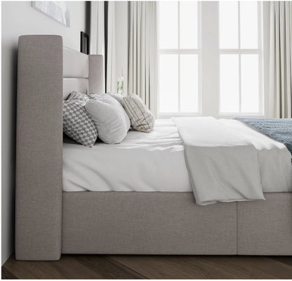 King Size Lift Up Storage Bed/Modern Wingback Headboard/Upholstered Platform Bed Frame/Hydraulic Storage/No Box Spring Needed/Wo