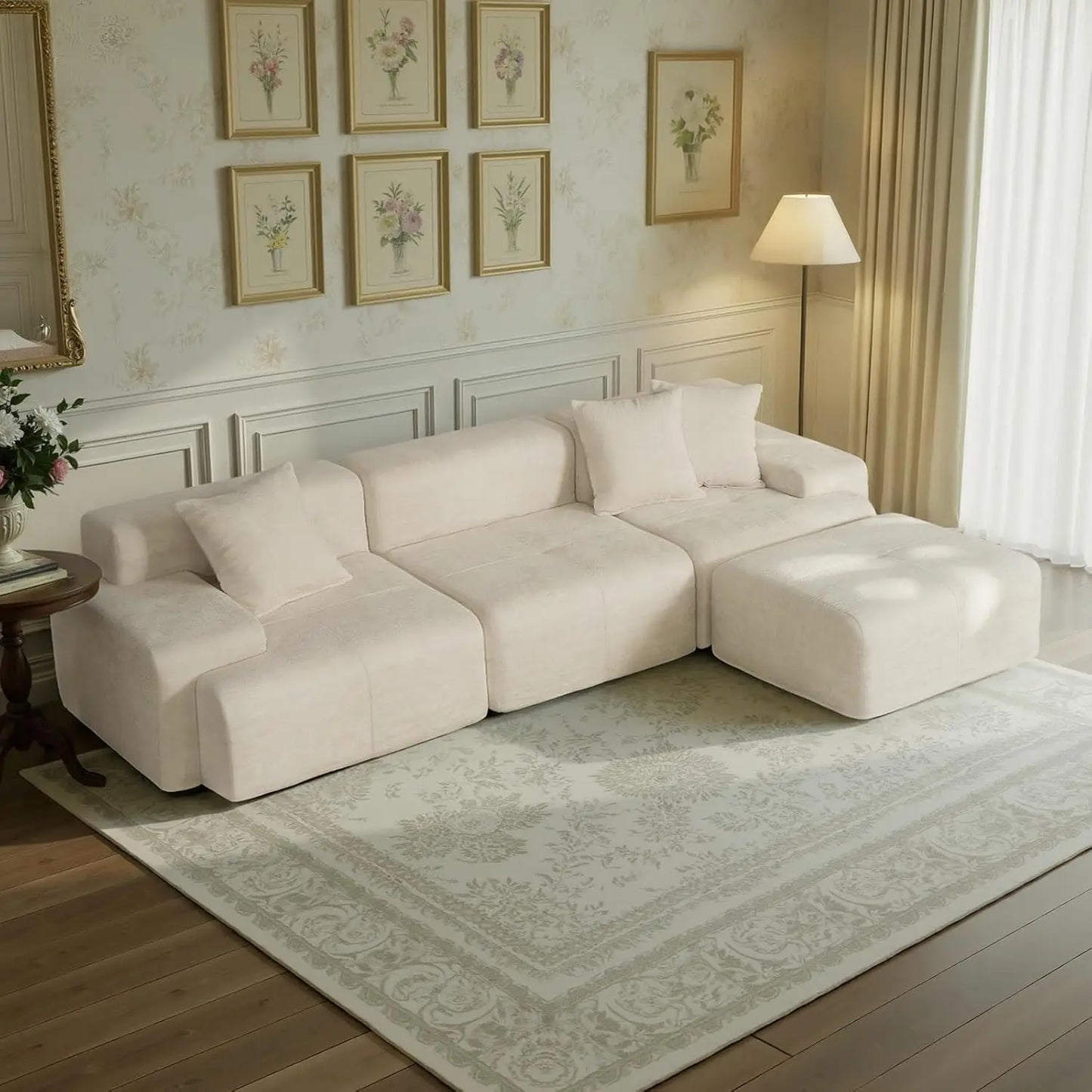 117" Modular Sectional Sofa Couch, Chenille Upholstered Boneless Couch, Oversized L-Shaped Cloud Sectional Couch, Customized