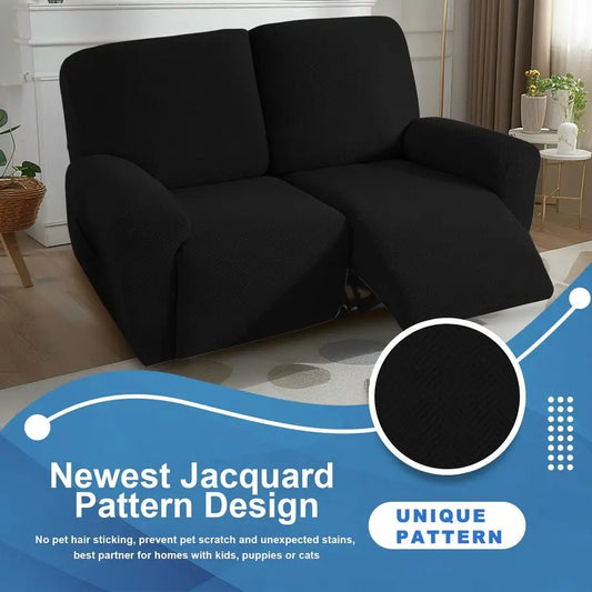 4 Pieces Recliner Loveseat Covers Stretch Recliner Sofa Slipcover with Elastic Bottom Jacquard Fitted Reclining Couch Cover Furn