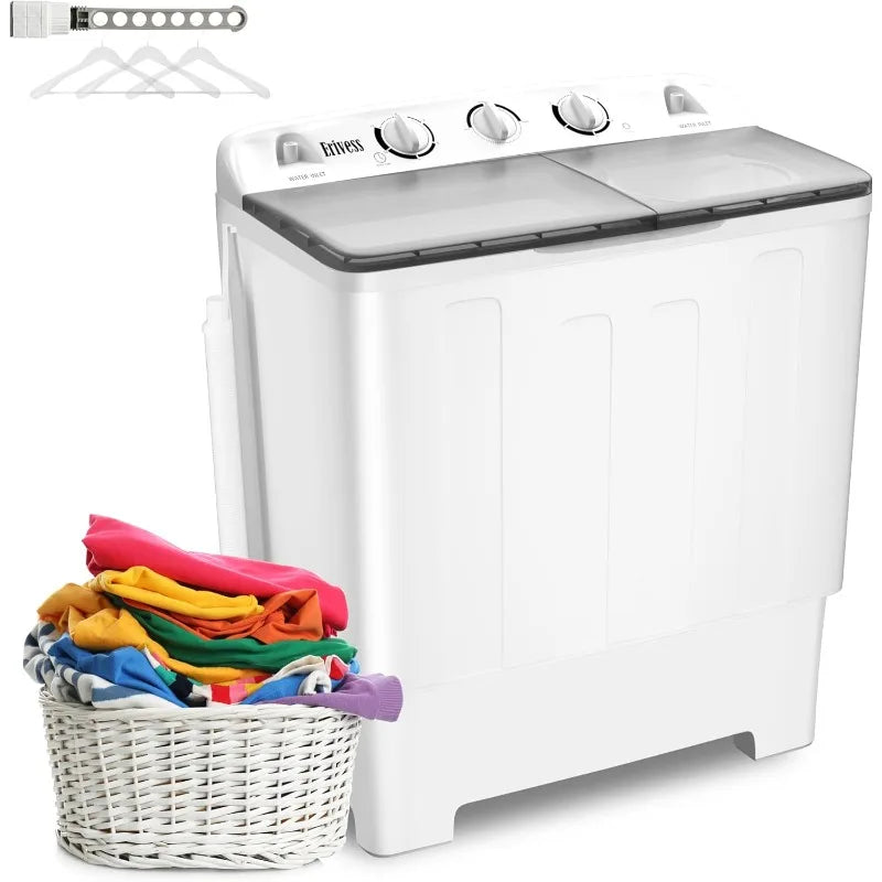Portable 22 lbs Twin Tub Washing Machine with Drying Rack, 13 lbs Washer Mini Compact Laundry Machine and 9 lbs Spinner