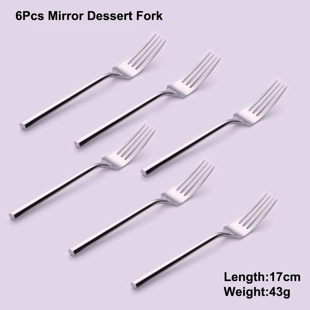 6/16/20Pcs Stainless Steel 304 Cutlery Set Mirror Sliver Tableware Western Hexagonal Handle Dinner Set Matte Knife Fork Spoon