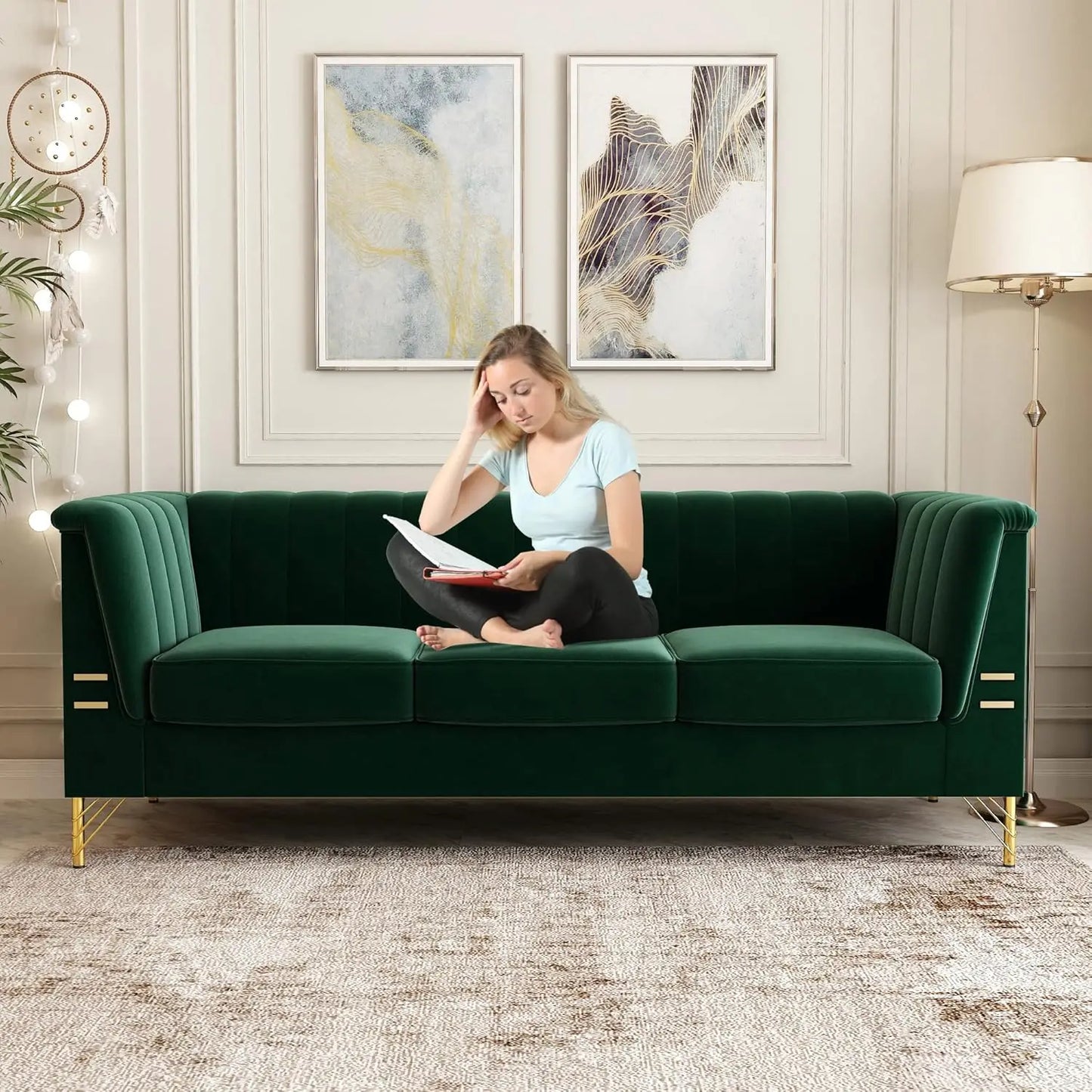 85.63" Velvet Sofa,Modern Loveseat Couch with Pillows Set of 2 for Living Room,Bedroom,Apartment Furniture with, Customized