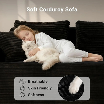 95" Boneless Couch, Cloud Couch Sectional, L-Shape Corduroy Modular Sectional Sofa Deep Seat, Upholstered Couches, Customized