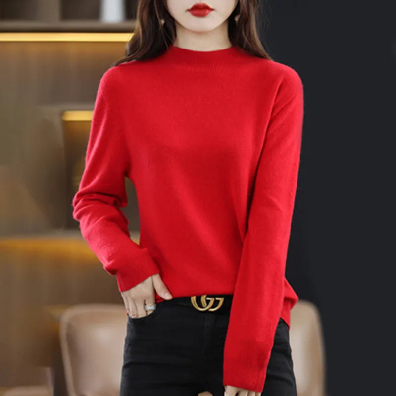 Half High Solid Color Cashmere Sweater For Women Loose Pullover Autumn and Winter Contracted Commuter Basic Knitwear Top Base