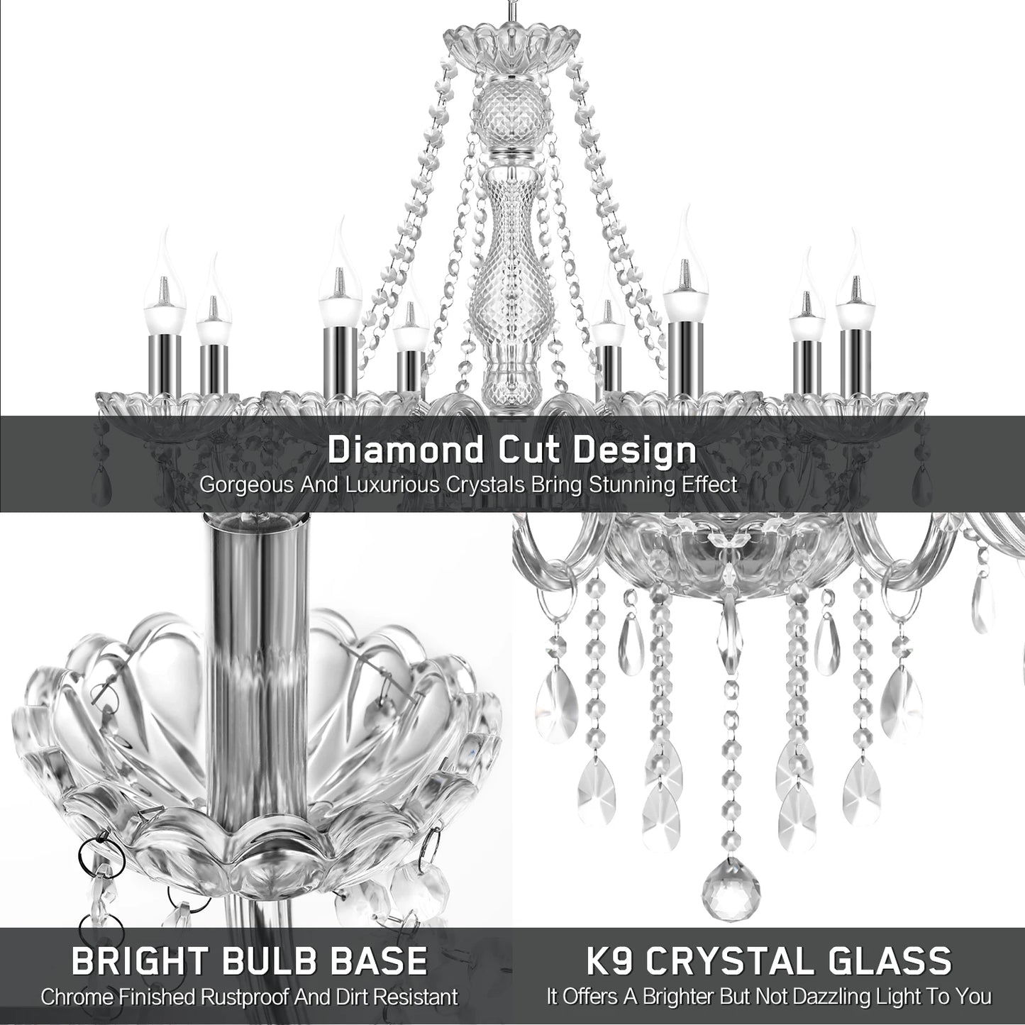 8Arms Modern Crystal Chandelier Luxury Crystals Lights Home Living Room Bedroom Wedding Decor Hanging Lamp Lobby Suspension