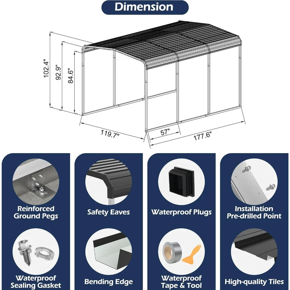 Metal Carport, Heavy Duty Carport Canopy with Galvanized Steel Frame and Roof, Outdoor Storage Shed, Car Tent Garage Shelter