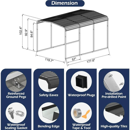 Metal Carport, Heavy Duty Carport Canopy with Galvanized Steel Frame and Roof, Outdoor Storage Shed, Car Tent Garage Shelter
