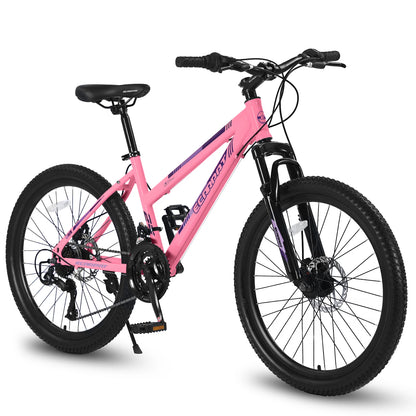 Ecarpat Mountain Bike 24 26 Inch Wheels, 21-Speed Disc Brake, Female Bicycles, 15" Steel Frame Front Fork Suspension