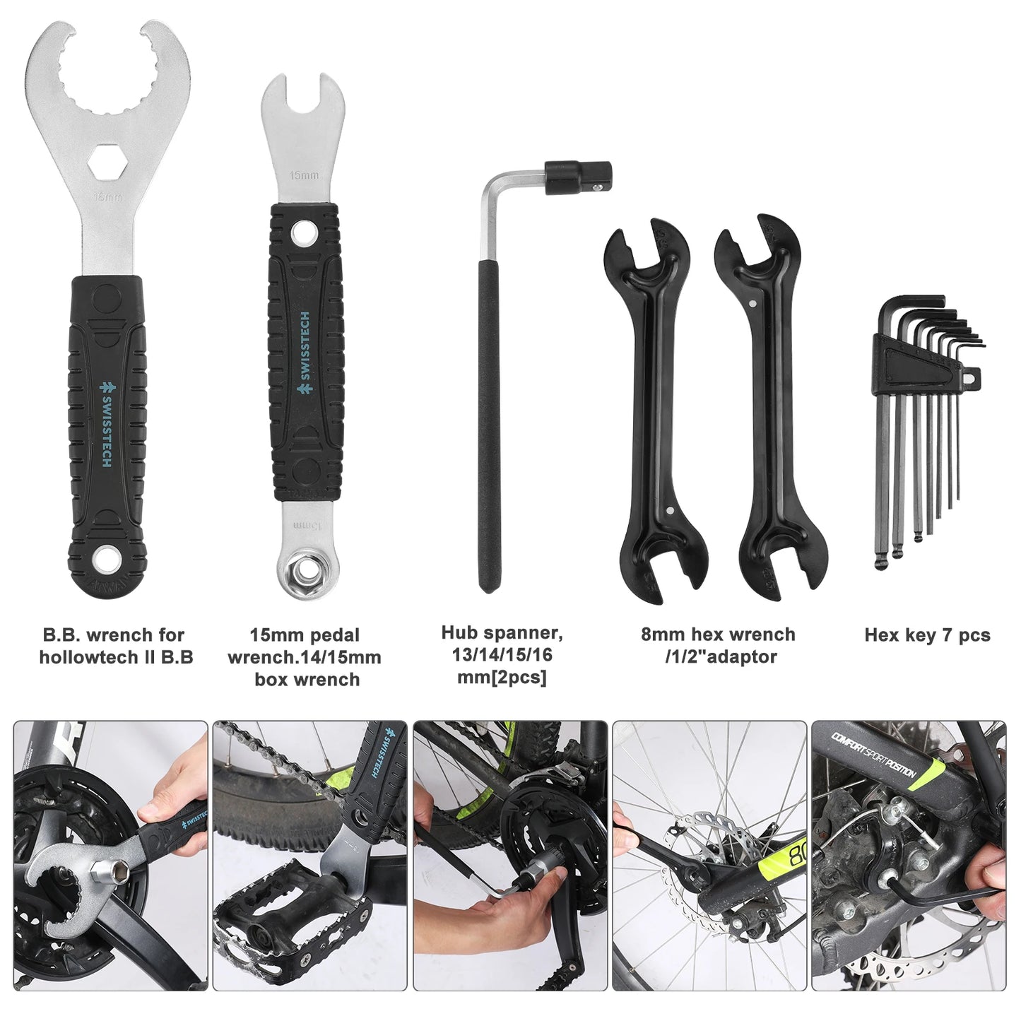 Swiss+Tech 30 Piece Bike Repair Tool Kit, Bicycle Maintenance Tool Set with Storage Case, Bike Accessories for Mountain