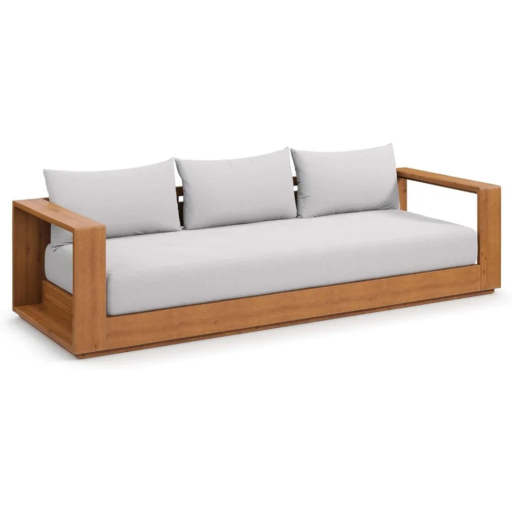 Tahoe Acacia Wood Outdoor Patio Sofa in Natural Light Gray with Weather-Resistant Cushions - Ideal as a Porch Couch or Sunroom