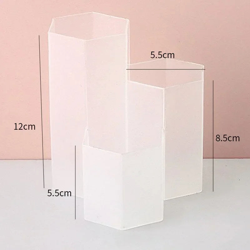 Simple Large Capacity Hexagonal Desktop Organizer Pen Container Holder Storage Pencil Cup 3 Slot Stand School Office Supplies