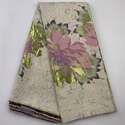 5 Yards Nigerian Brocade Lace Fabric 2025 High Quality French Gilded Jacquard Lace Damask Dress For Women Wedding Party Sew