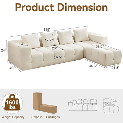 119" Oversized Cloud Boneless Couches for Living Room, Modern Tufted Modular Sectional Sofa with Deep Seat &, Customized