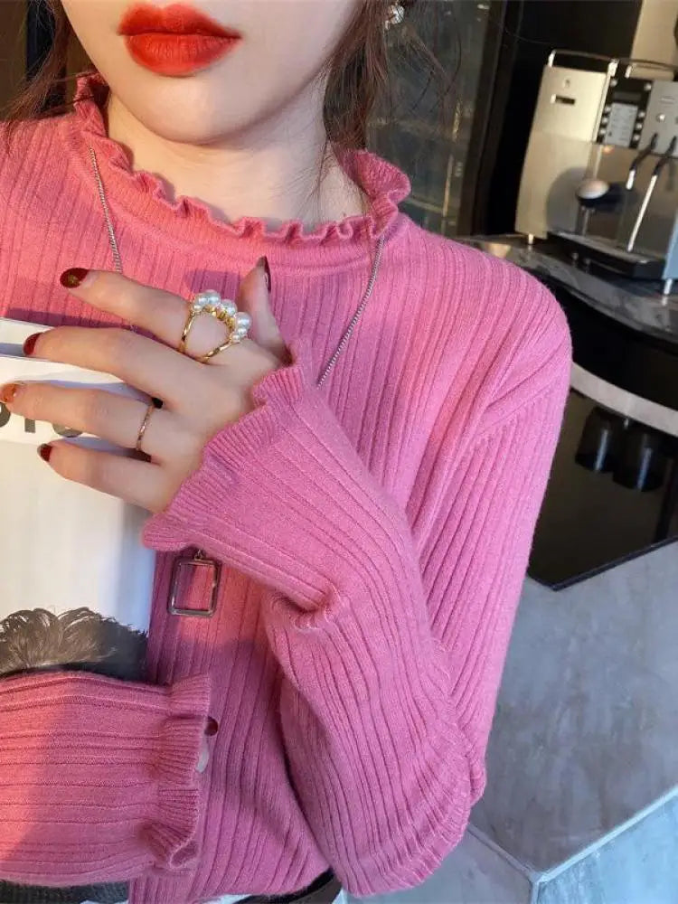 Turtleneck Sweater Women Fashion 2025 New Binding Stretch Tops Women Knitted Pullovers Long Sleeve Bottoming Knitted Sweater