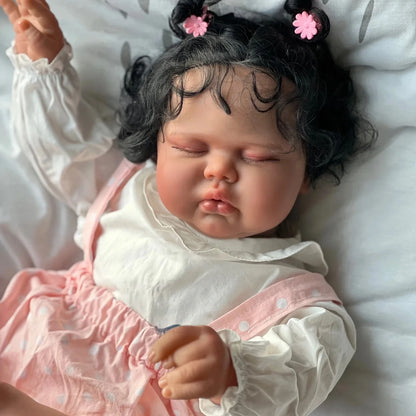 24/19Inch Two Size Pickle Dark Skin in Soft Cloth Body Lifelike Reborn Toddler Hand rooted Hair Cuddly Baby Girl Doll Baby