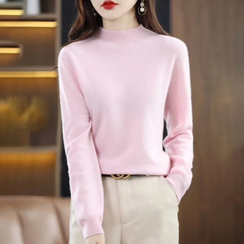 Half High Solid Color Cashmere Sweater For Women Loose Pullover Autumn and Winter Contracted Commuter Basic Knitwear Top Base