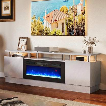 36" Electric Fireplace Integrated TV Stand - 70" 2-Tier Console for TVs up to 80", Ideal for Living Room Settings