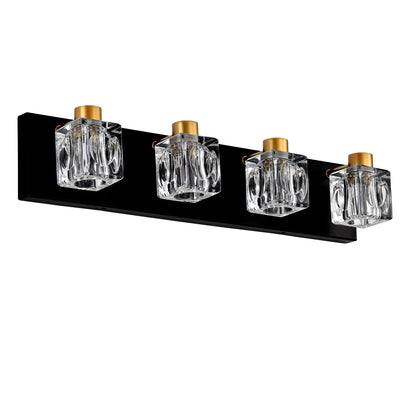 4-Light Matte Black + Gold Bathroom Light Fixtures, Modern Vanity Lights with Crystal Glass Shade, Vintage Light Fixture Bathroo