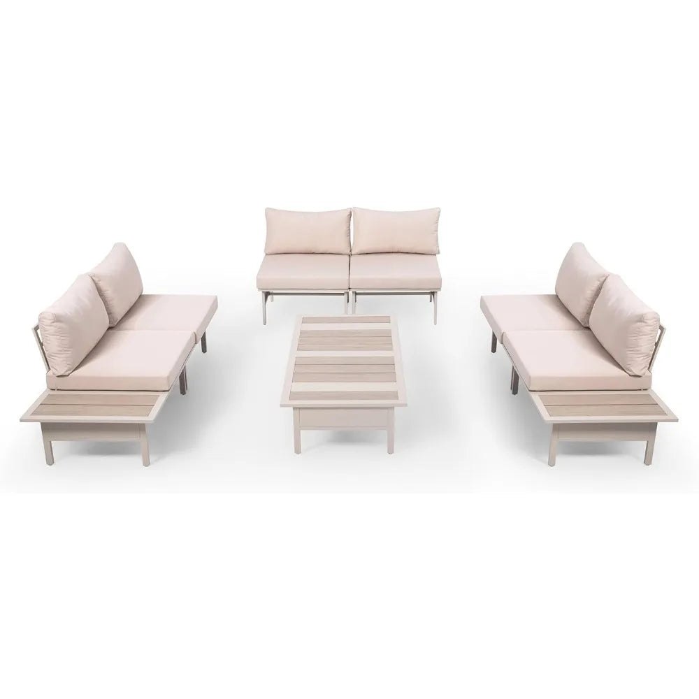 8 Pieces Patio Furniture Set, Outdoor Metal Frame Patio Conversation Sets with Coffee Table & Thick Cushions for Garden, Poolsi