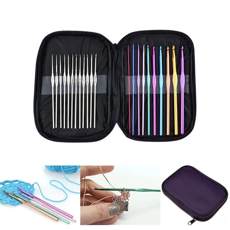 22 Pcs Set Colorful Aluminum Alloy Crochet Hooks Needles Knit Weave Yarn Set for DIY Craft 0.6mm - 6.5mm