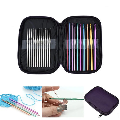 22 Pcs Set Colorful Aluminum Alloy Crochet Hooks Needles Knit Weave Yarn Set for DIY Craft 0.6mm - 6.5mm