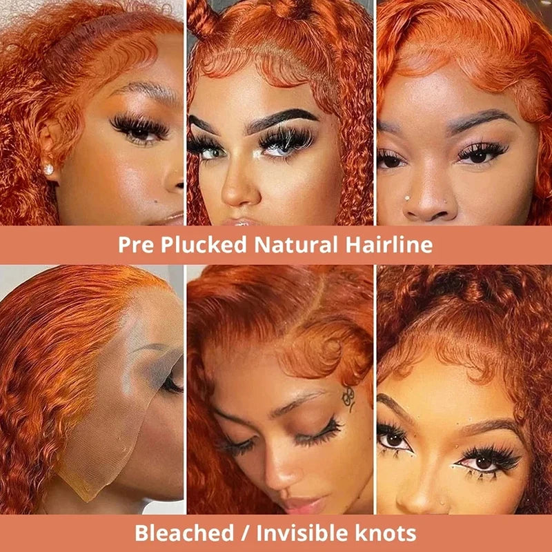 Water Wave Ginger Orange Lace Front Wigs Human Hair 350 Colored Human Hair Wet Wavy Wig for Women Deep Curly Wigs with Baby Hair