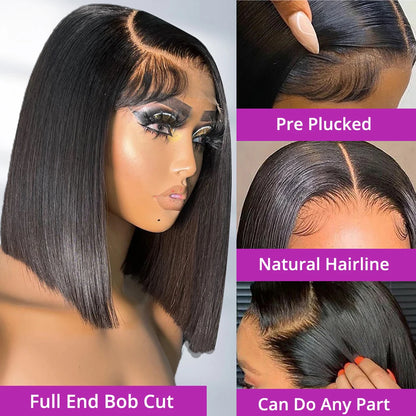 250% 13x6 13x4 Lace Frontal Wigs Silky Straight Human Hair HD Lace Front Bob Wigs Pre Cut Glueless Straight Bob Wigs Ready to Go