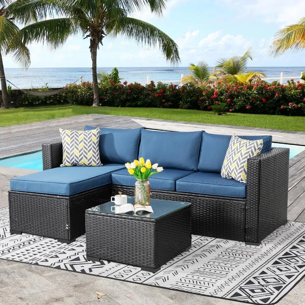 Bestseller5 pieces patio furniture sets, wicker outdoor sectional furniture with glass table and cushions, rattan patio conversa