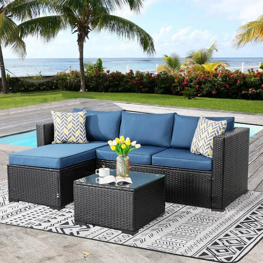 Bestseller5 pieces patio furniture sets, wicker outdoor sectional furniture with glass table and cushions, rattan patio conversa