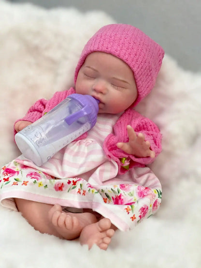 Saskia 13 Inch Can Drink Reborn Doll Handcraft Lifelike Vivid Simulated Newborn 3D Details Painting Silicone Reborn Baby Girl