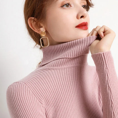 Women Solid Color Long Sleeves Turtleneck Knitted  Sweater Basic Soft Pullovers Simple Elegant Fashion New