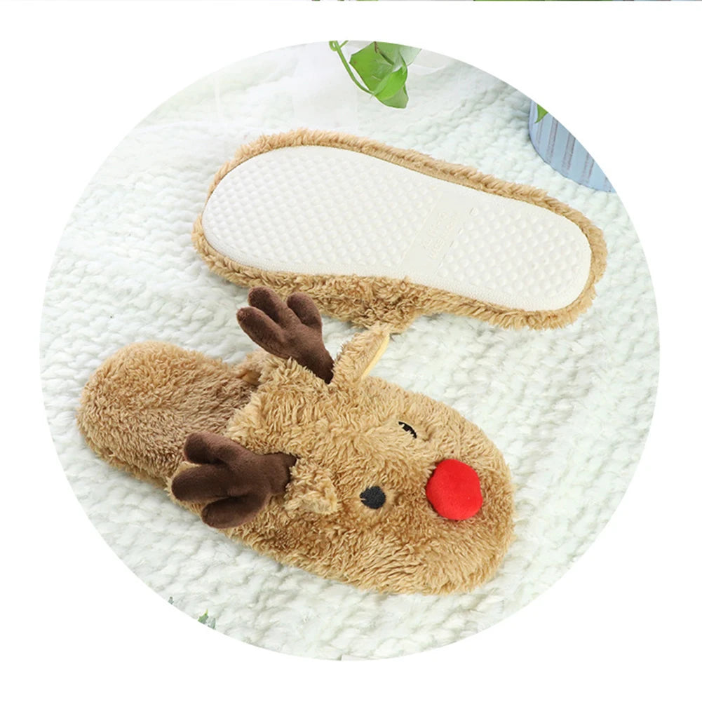 Christmas Reindeer Slippers House Flat Floor Soft Slides Winter Slippers Slip-On Slippers Women Men Breathable Bedroom Slippers