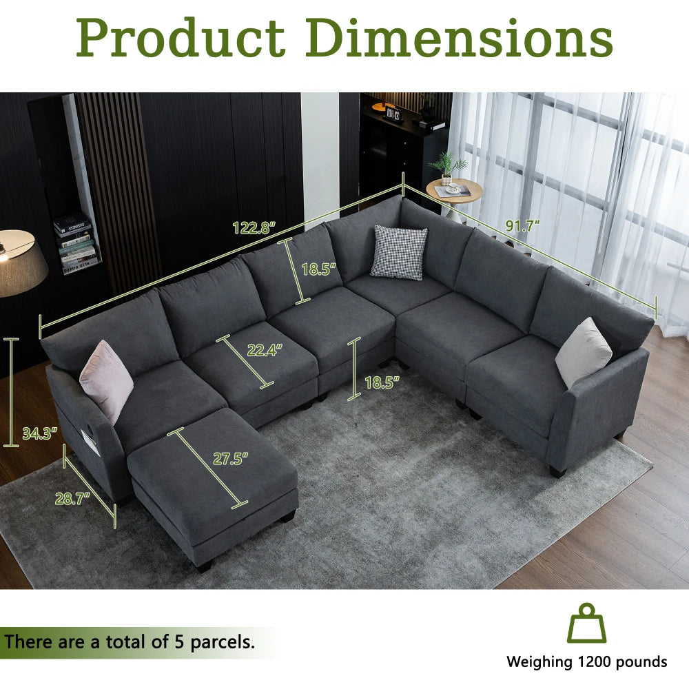 122.8" Luxury Modular L-Shaped Sectional Sofa, Large Cloud Couch w/ Ottoman, Modern Living Room Furniture Set, Soft Comfort