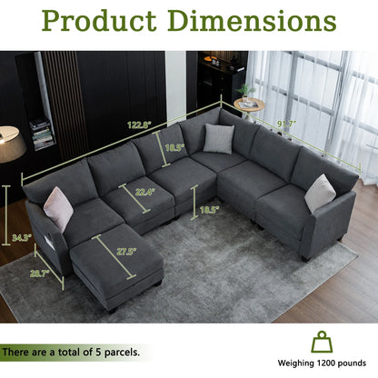 122.8" Luxury Modular L-Shaped Sectional Sofa, Large Cloud Couch w/ Ottoman, Modern Living Room Furniture Set, Soft Comfort
