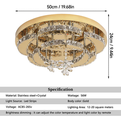 Luxury Gold K9 Crystal Ceiling Lamp Dimmable Led Chandelier Modern Living Dining Room Decor Pendant Light Lustre Home Fixture