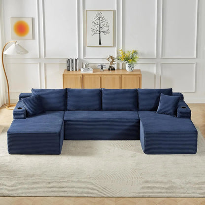 133" Oversized Modular Sectional Cloud Couch With Cup Holders, U Shaped Comfy Boneless Memory Foam Couches For Living Room, Plus