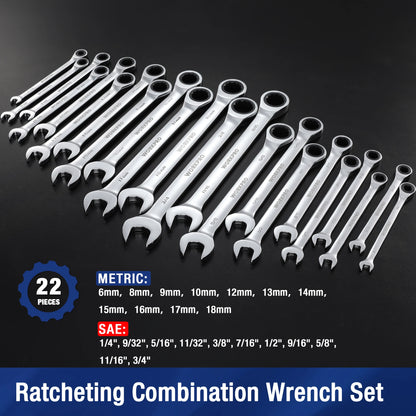 WORKPRO 23pc Ratcheting Wrench Set  with Box ,72 Teeth Wrench with Box, Wrench Repair  Tool Set