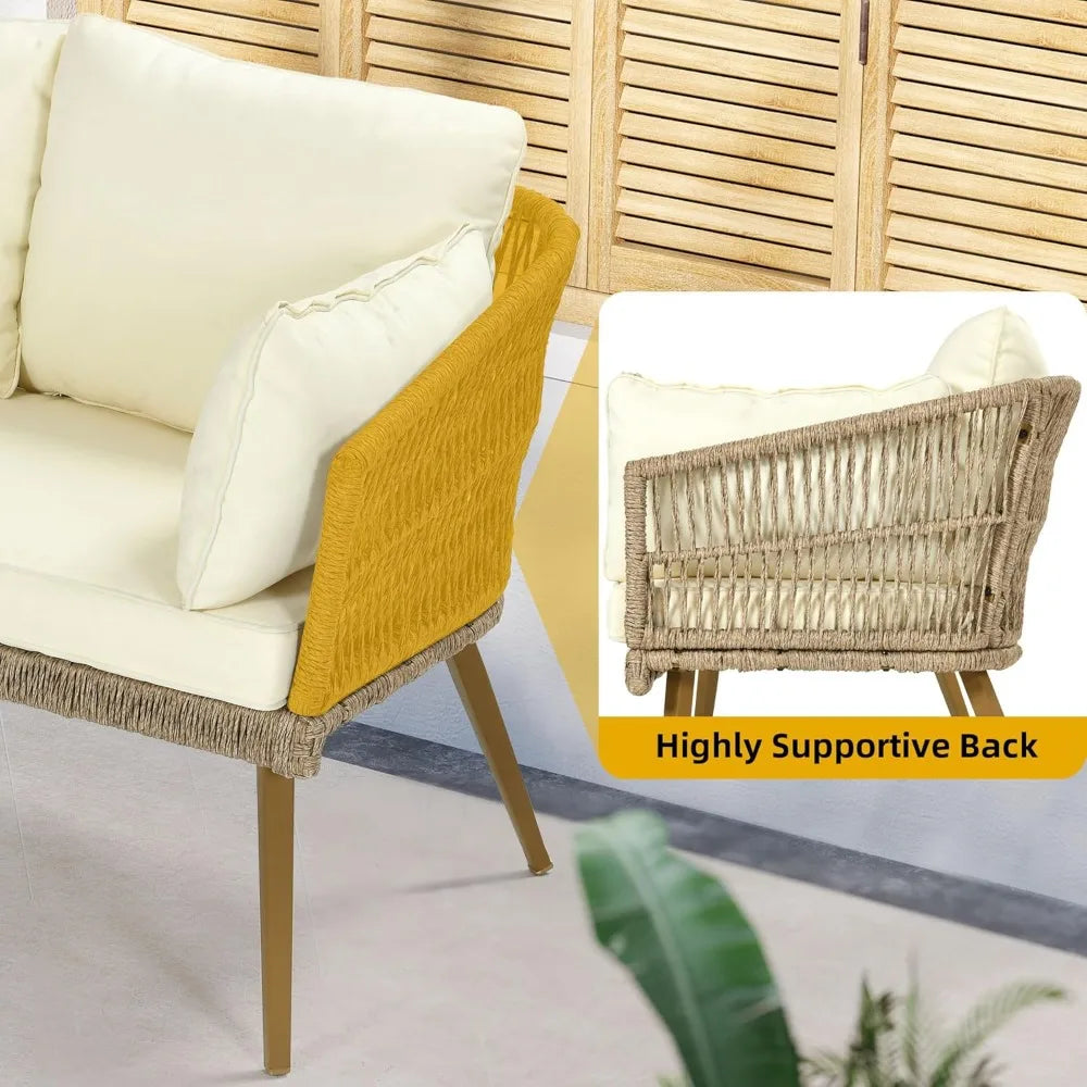 patio wicker loveseat, all-weather rattan 2 seater sofa with cushions & lumbar pillows, outdoor patio furniture set for patio,